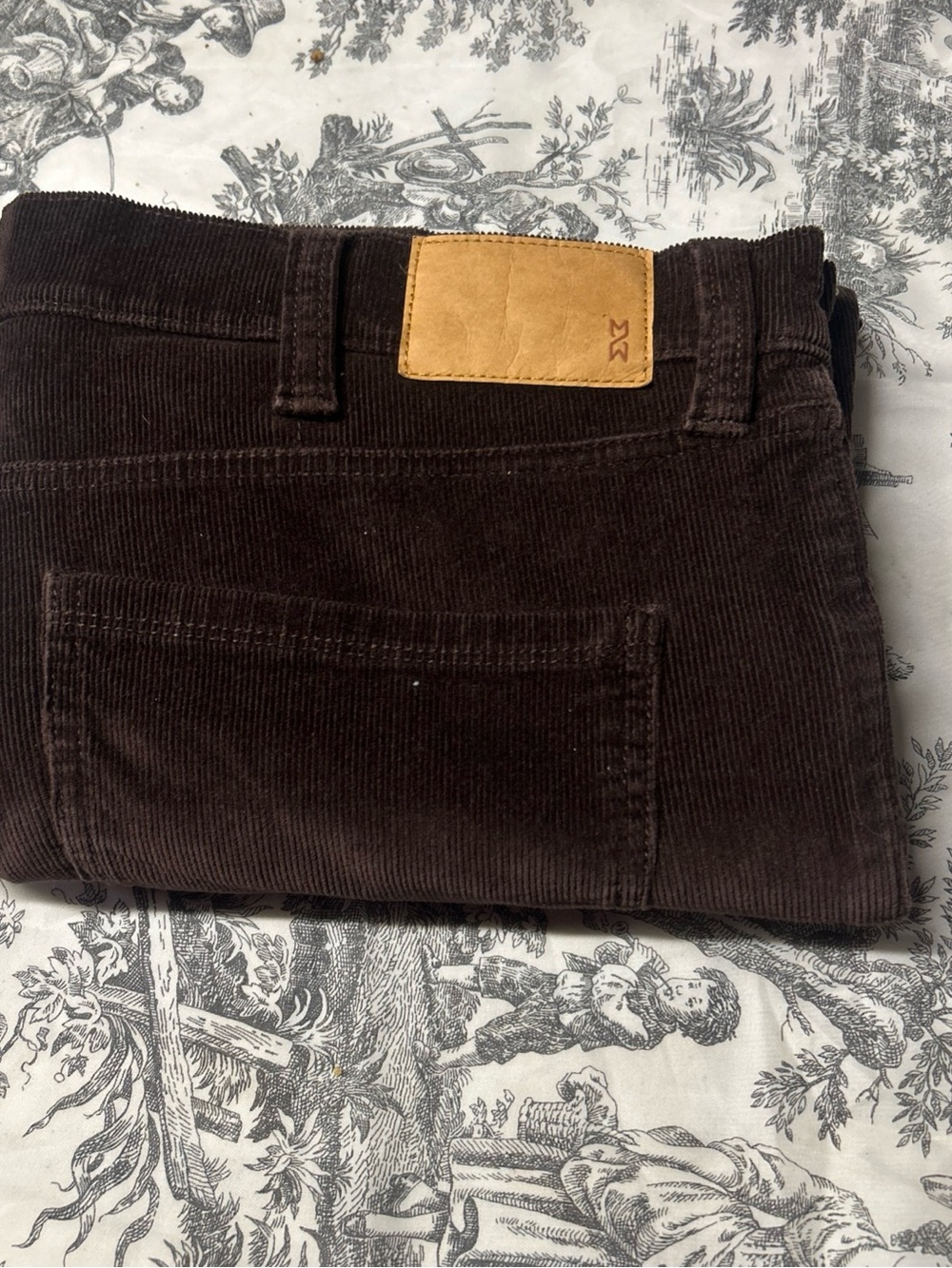 Men's Corduroy Pants in Dark Brown with Leather Patch